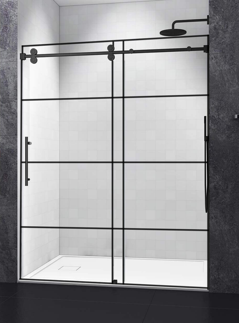 10mm Tempered Glass Shower Door Kit with Black Grid – Single Sliding Panel