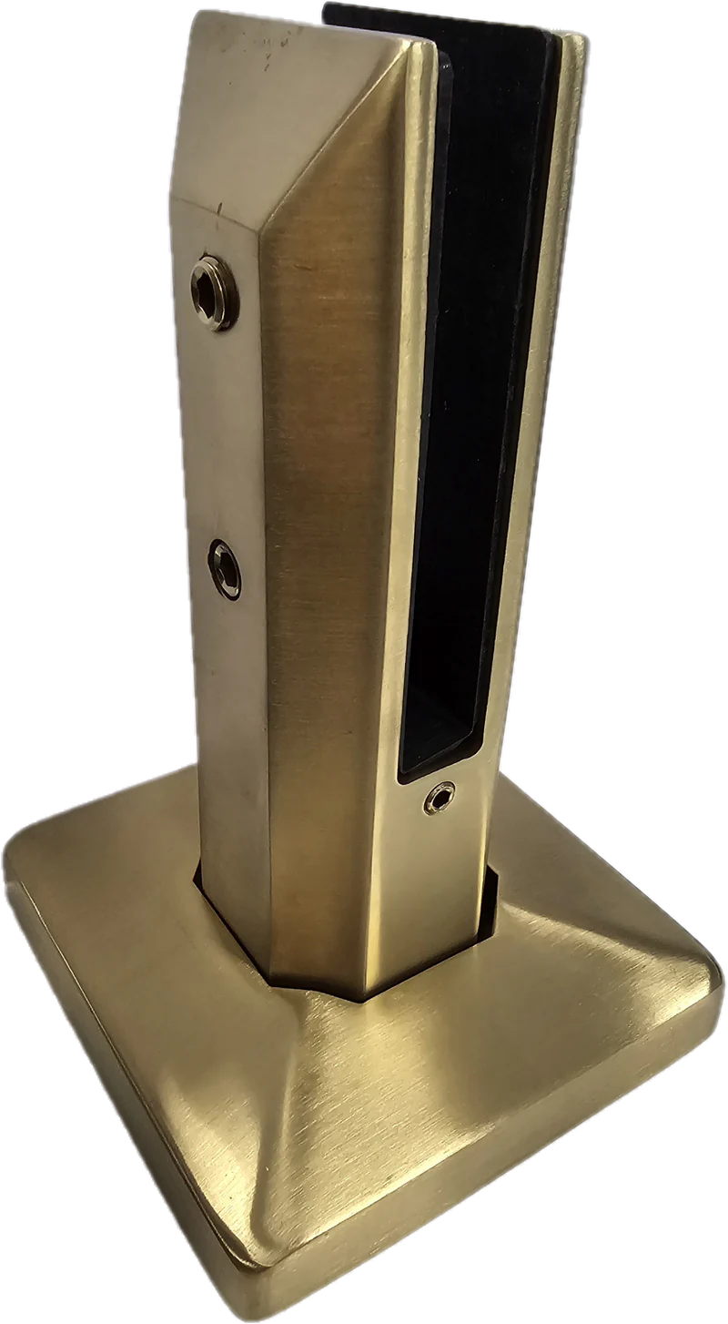 Brushed Gold Square Surface Mount Spigot 6" With Cover SS2205 For 3/8"-1/2" Glass