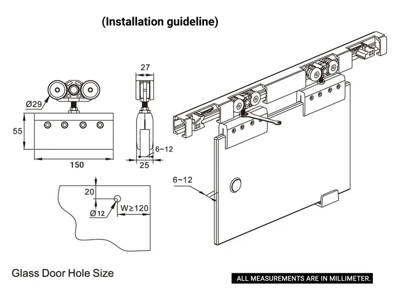 Satin Anodized Sliding System for Side-Hung Single Glass Door