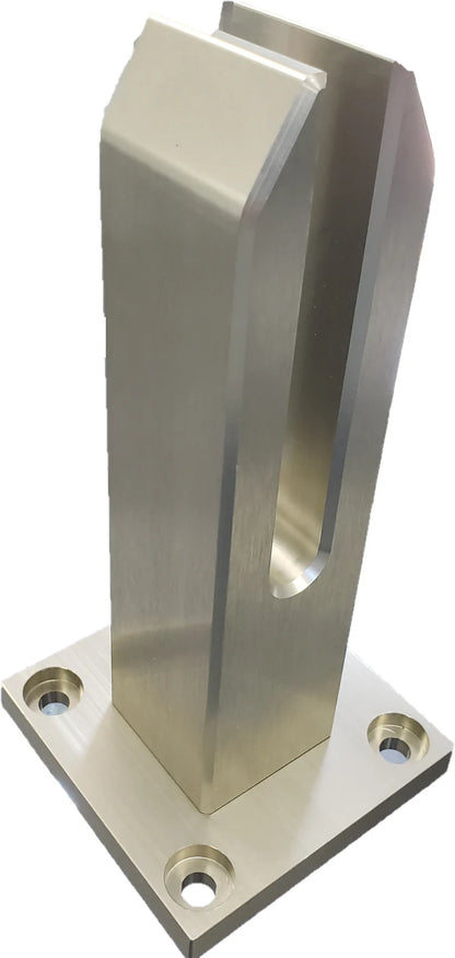 Brushed Aluminum 8" Square Surface Mount Spigot For 3/8"-1/2" Glass